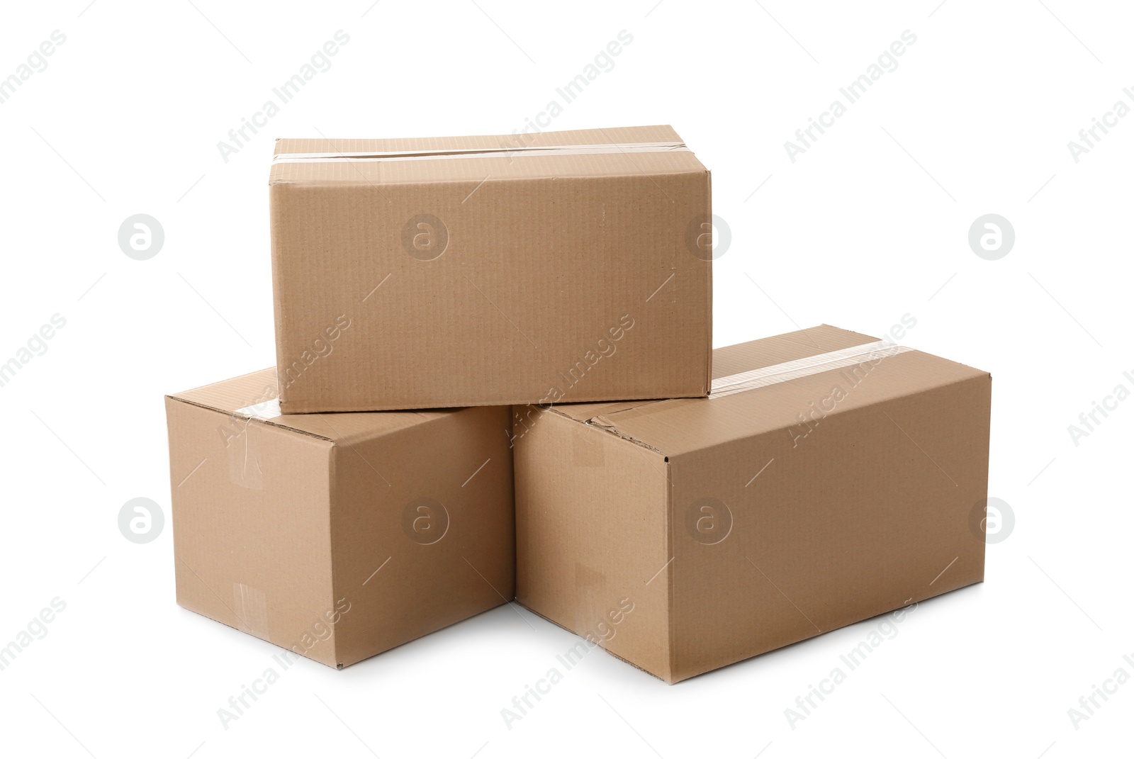 Photo of Cardboard boxes on white background. Mockup for design