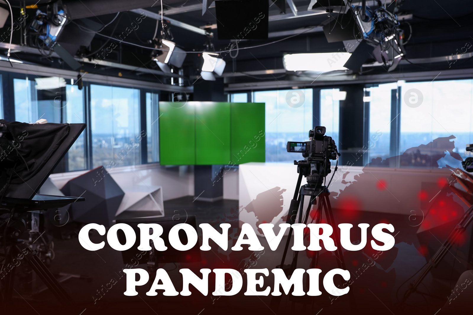 Image of Modern video recording studio. Coronavirus pandemic - latest updates