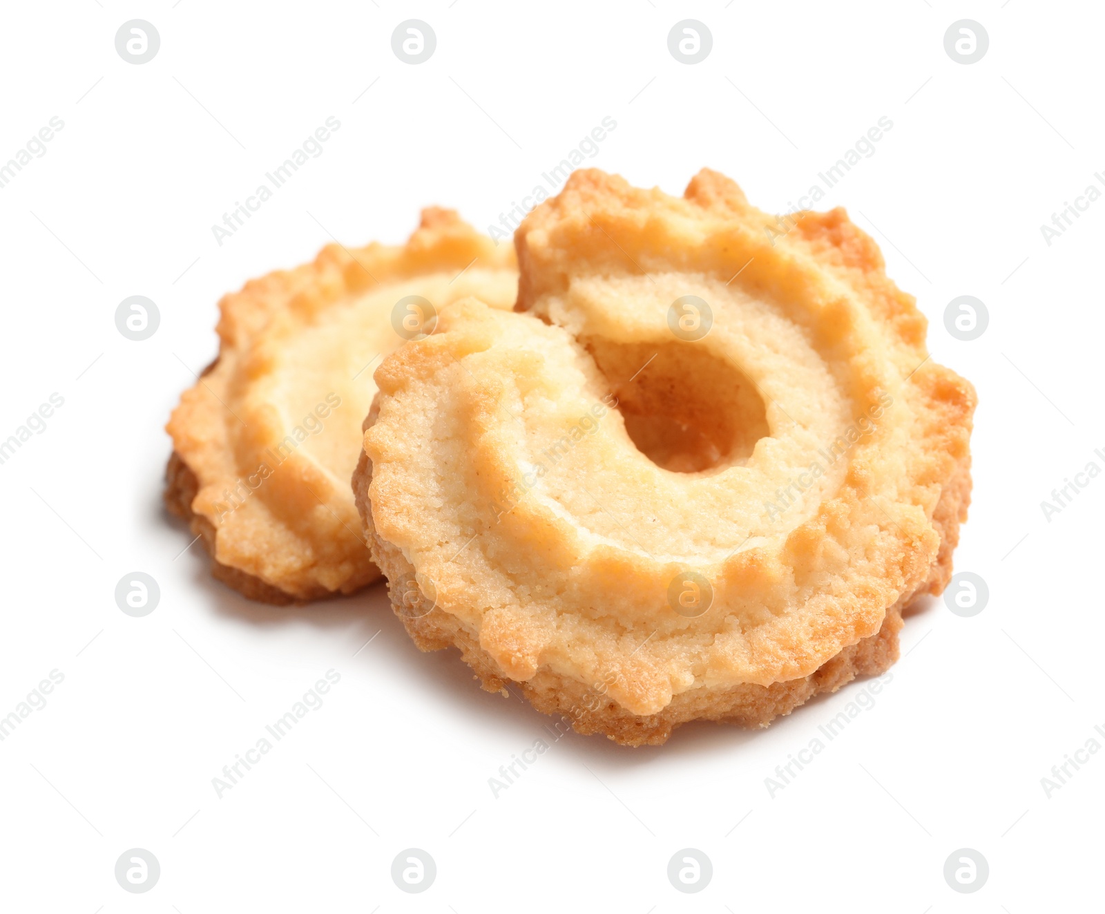 Photo of Tasty Danish butter cookies isolated on white