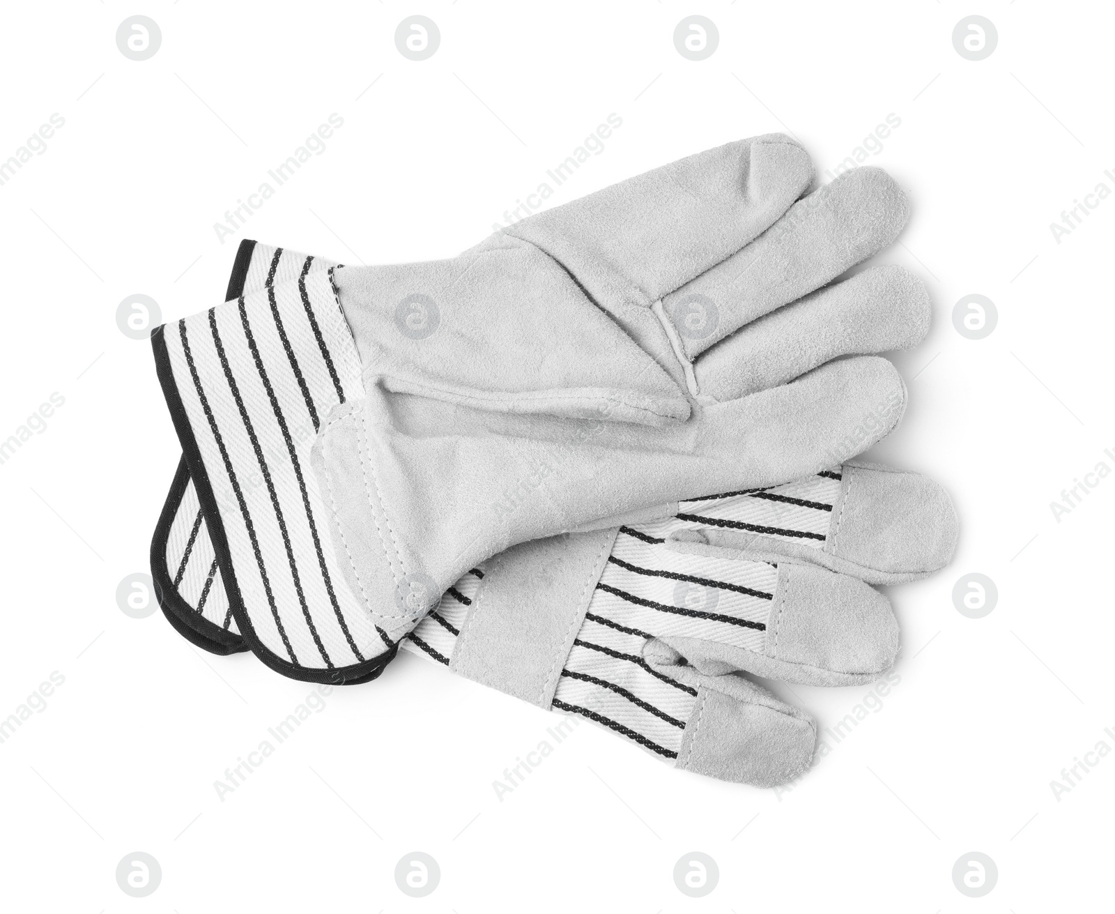 Photo of Pair of color gardening gloves isolated on white, top view