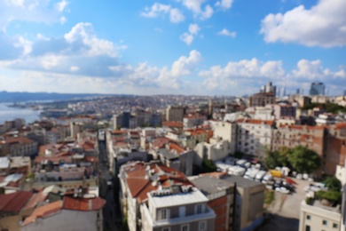 Blurred view of city with beautiful buildings