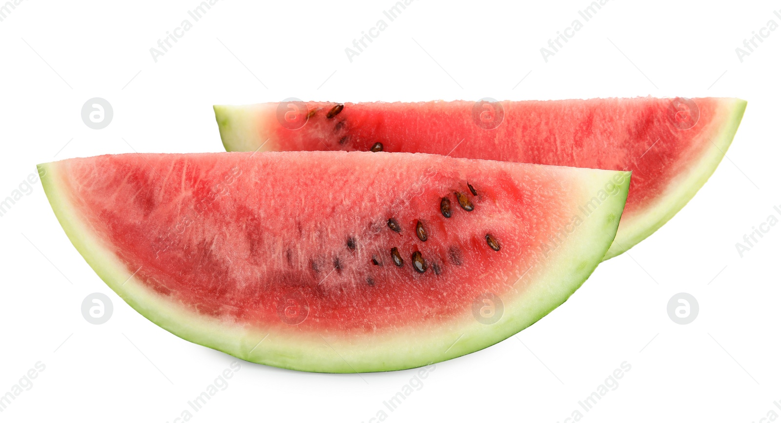 Photo of Slices of delicious ripe watermelon on white background