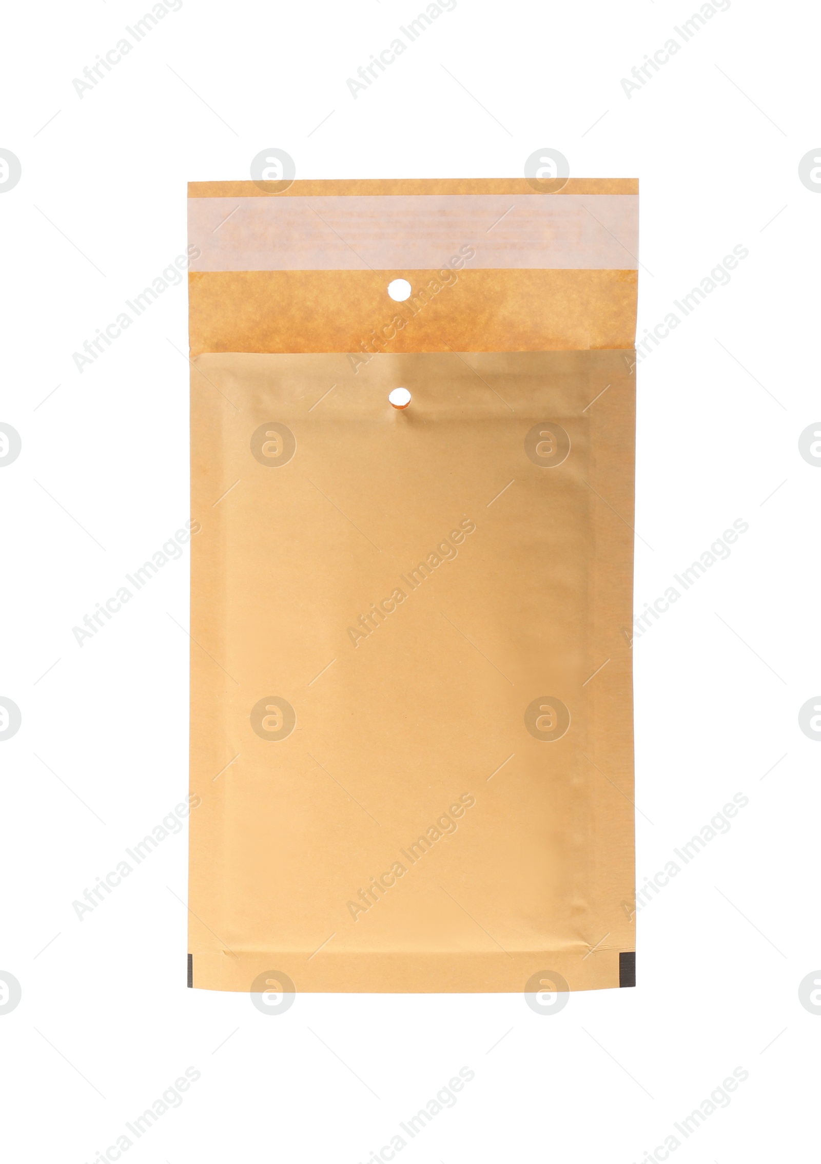 Photo of Kraft paper envelope isolated on white. Mail service