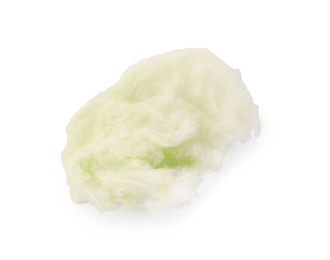 Photo of Sweet green cotton candy isolated on white, top view
