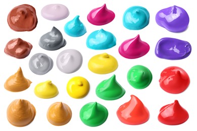 Image of Paint blobs of different colors on white background, set