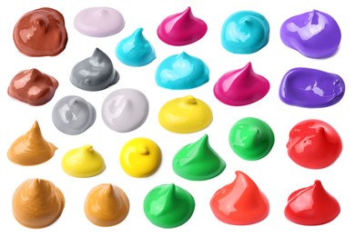 Paint blobs of different colors on white background, set