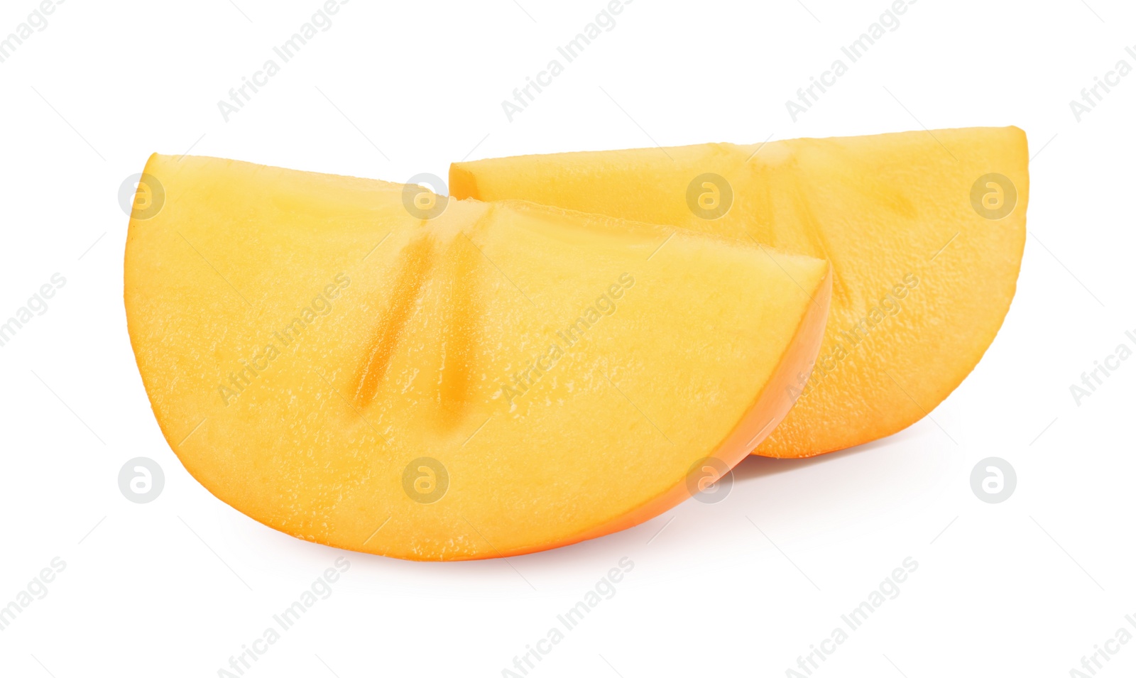 Photo of Pieces of fresh persimmon fruit isolated on white