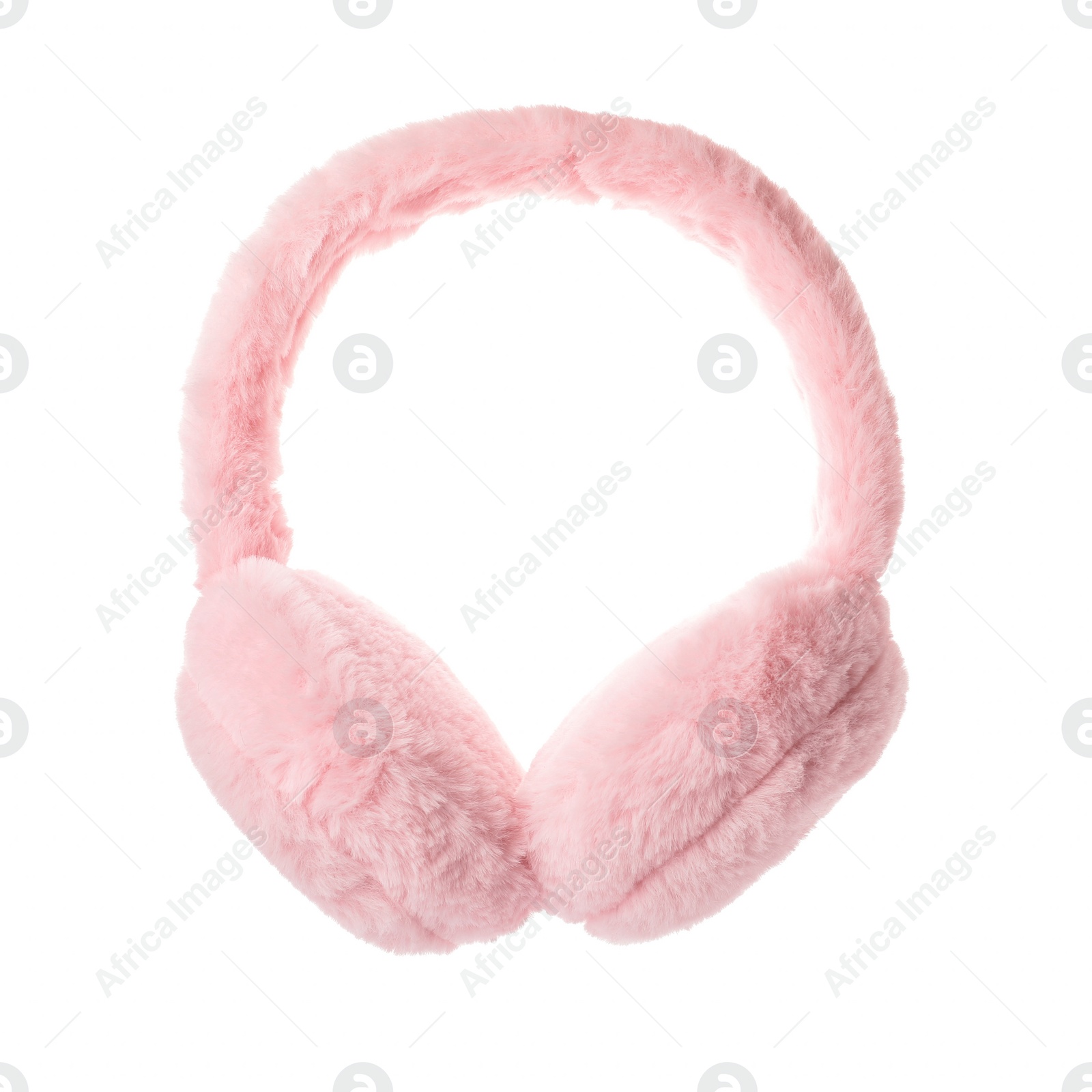 Photo of Stylish warm soft earmuffs isolated on white