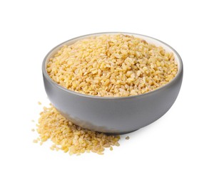 Raw bulgur in bowl isolated on white