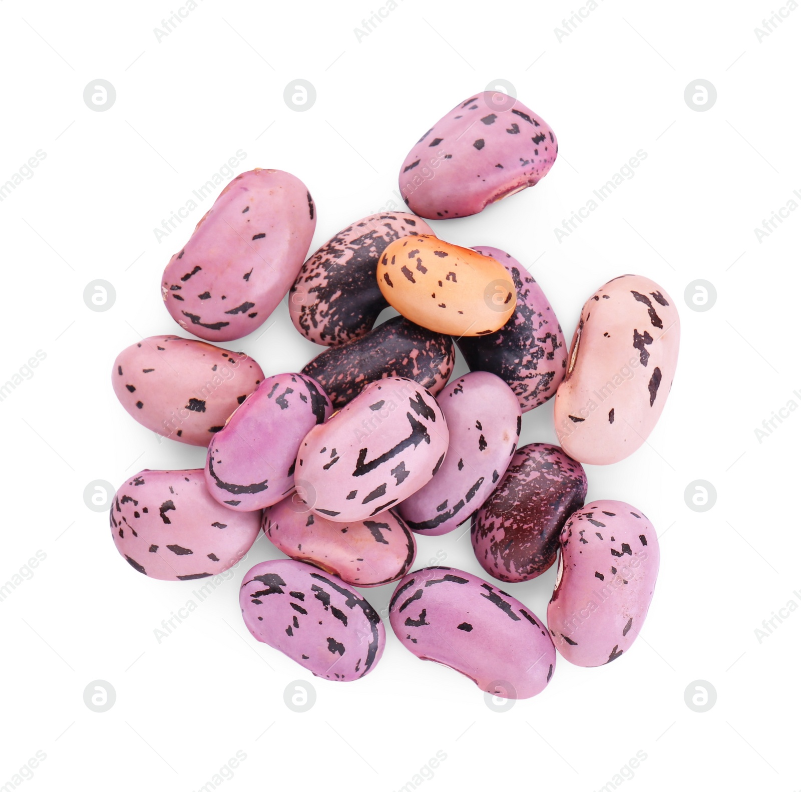 Photo of Pile of dry kidney beans on white background, top view