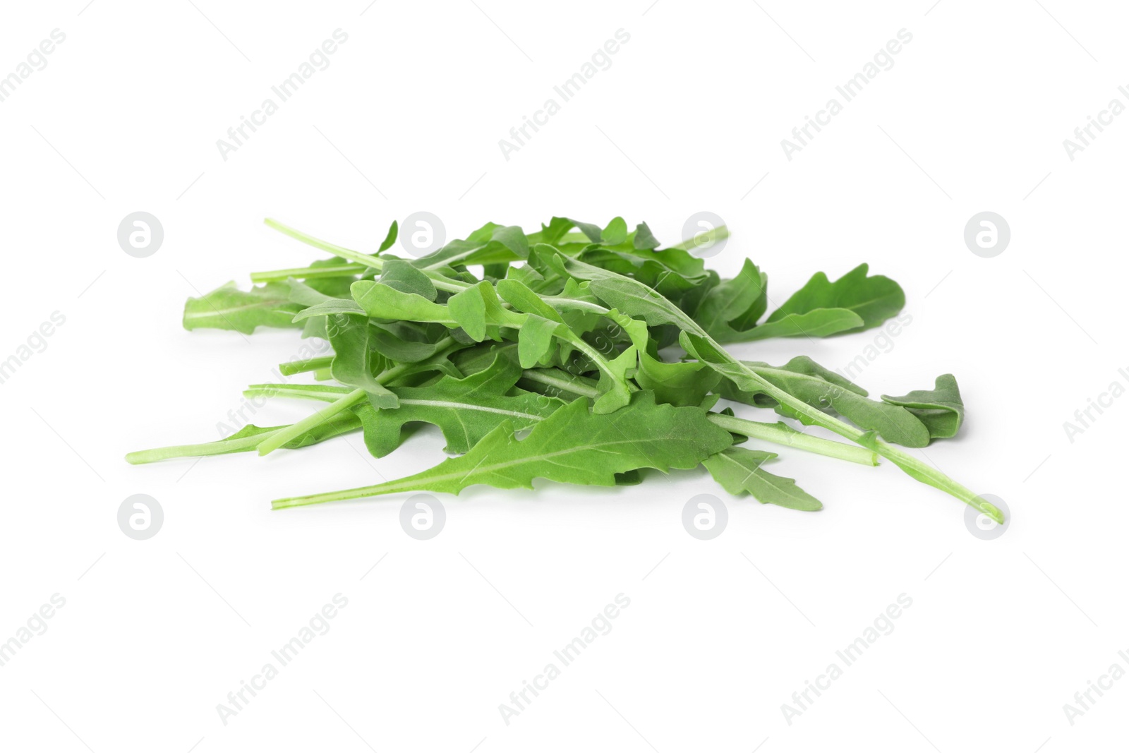 Photo of Heap of fresh arugula leaves isolated on white