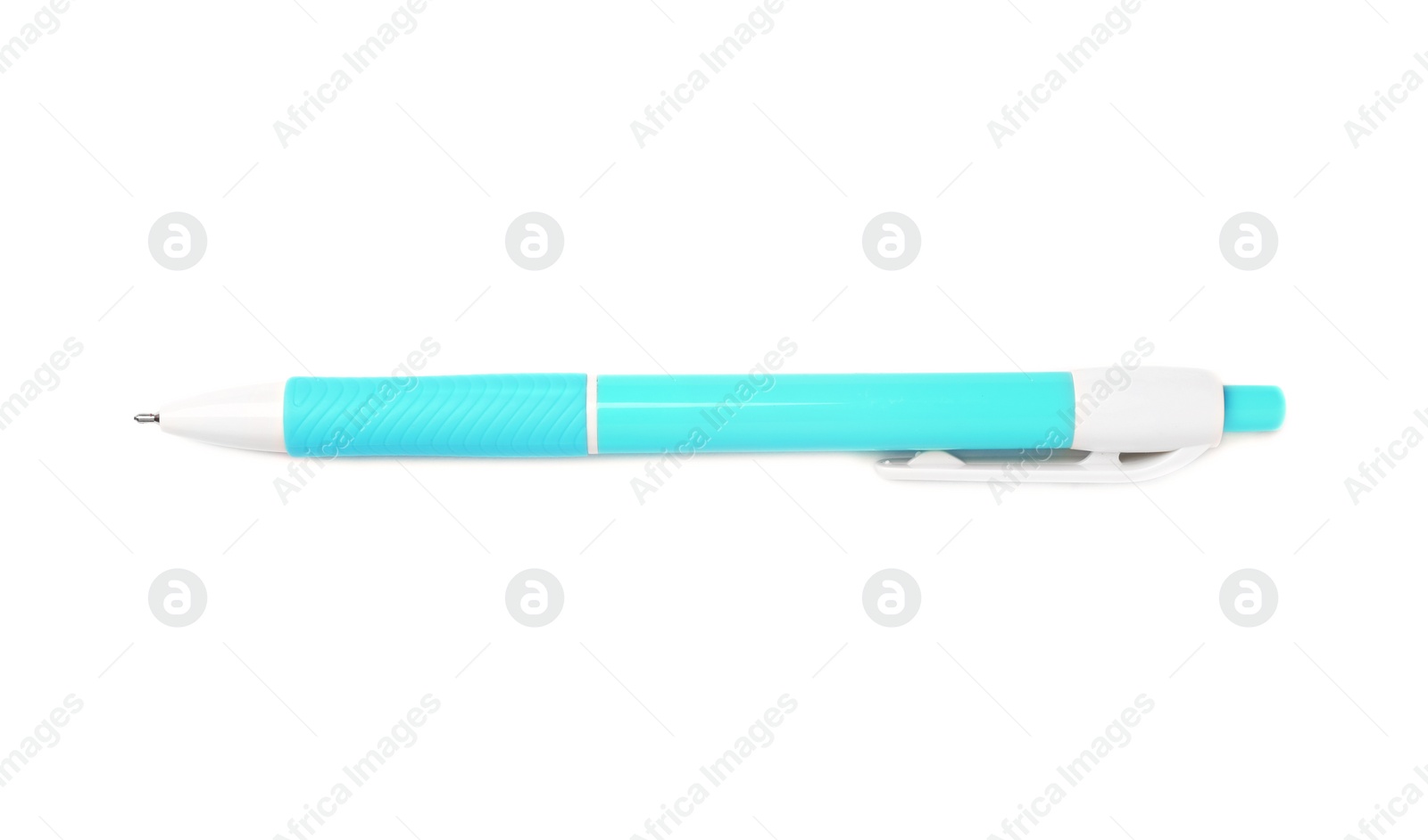 Photo of Retractable pen on white background. School stationery