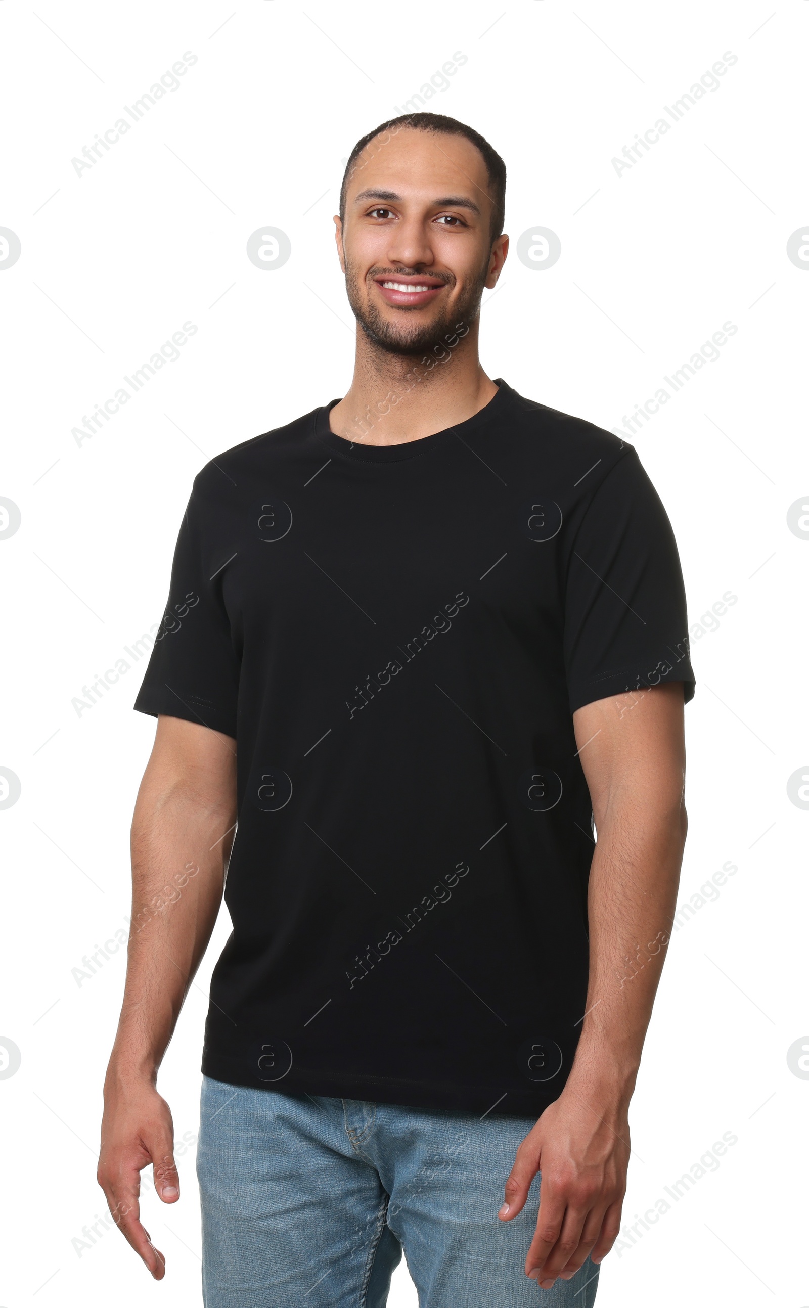 Photo of Man wearing black t-shirt on white background