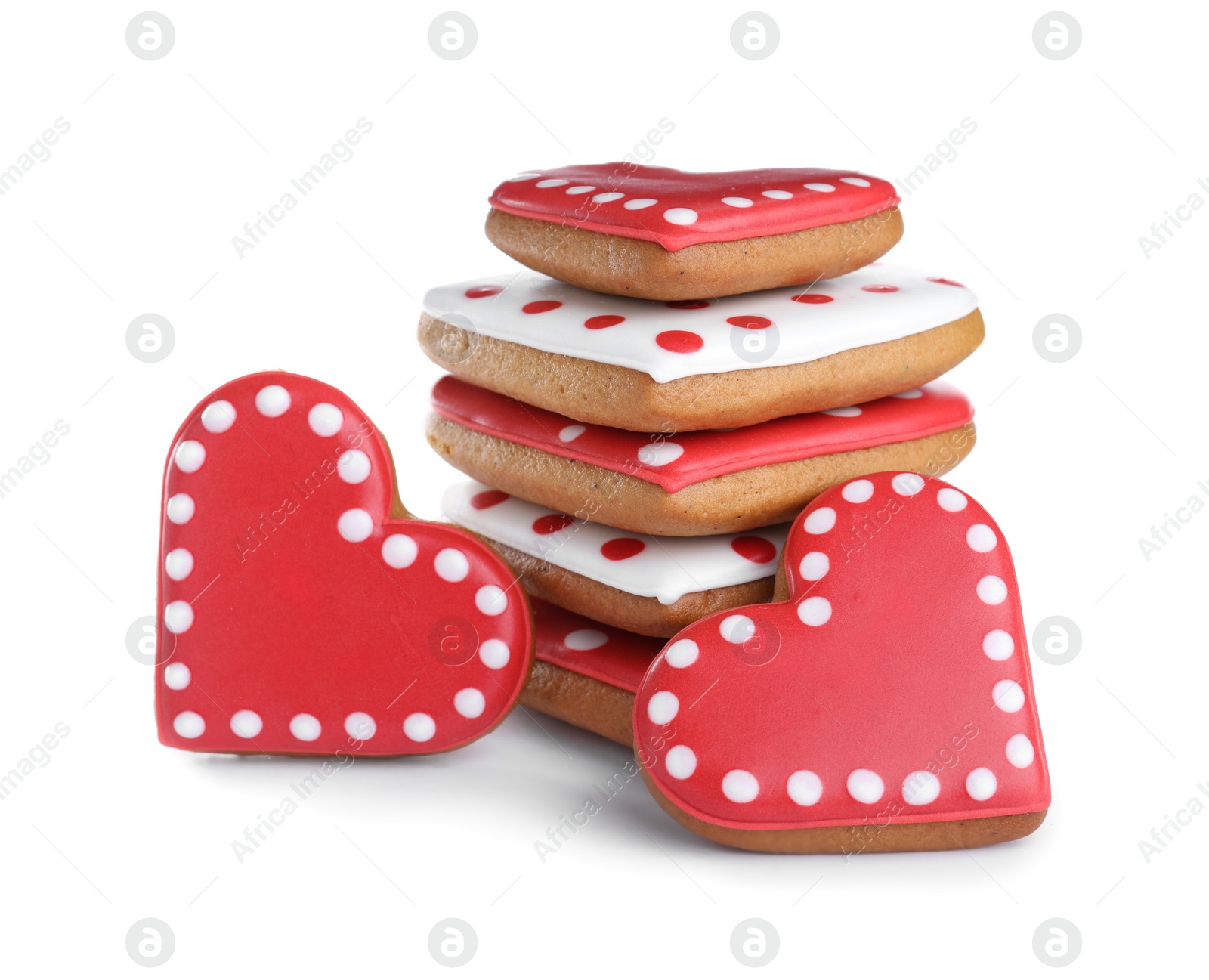 Photo of Delicious heart shaped cookies on white background. Valentine's Day