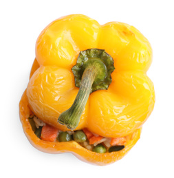 Photo of Tasty stuffed bell pepper isolated on white, top view