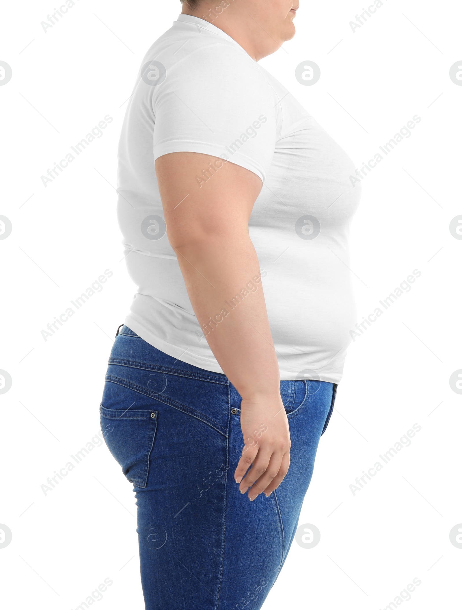 Photo of Overweight woman on white background