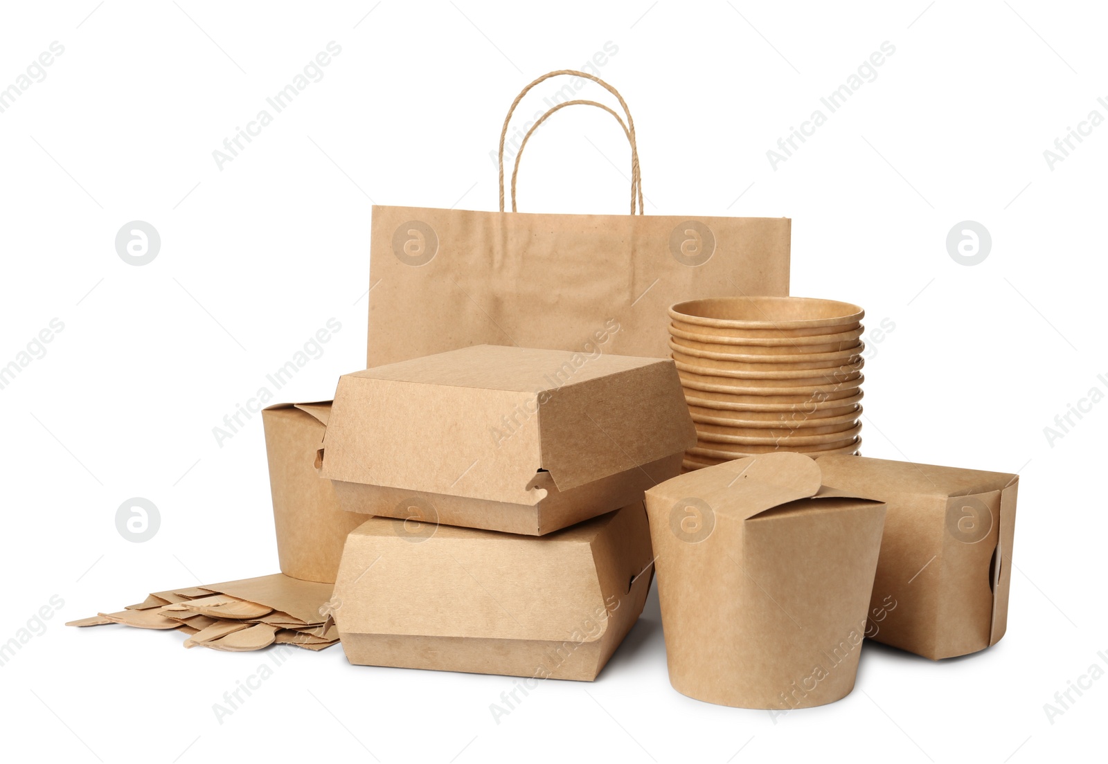 Photo of Different eco friendly products on white background