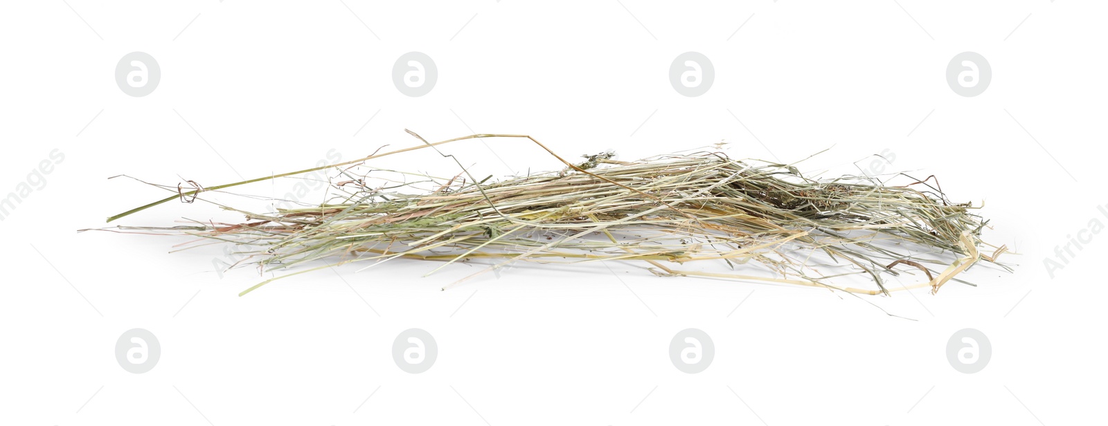 Photo of Dried hay isolated on white. Livestock feed