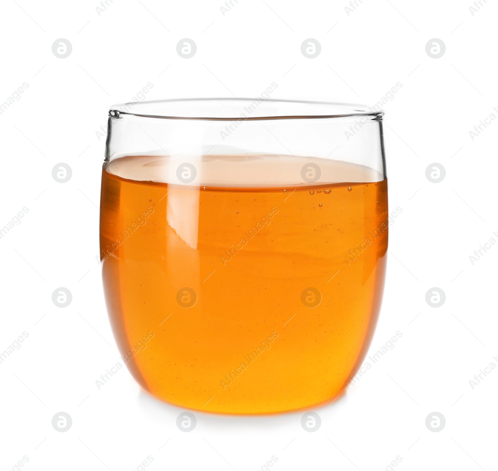 Photo of Jar with delicious honey on white background