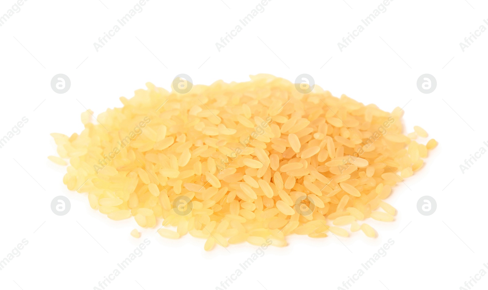 Photo of Pile of raw rice on white background. Vegetable planting
