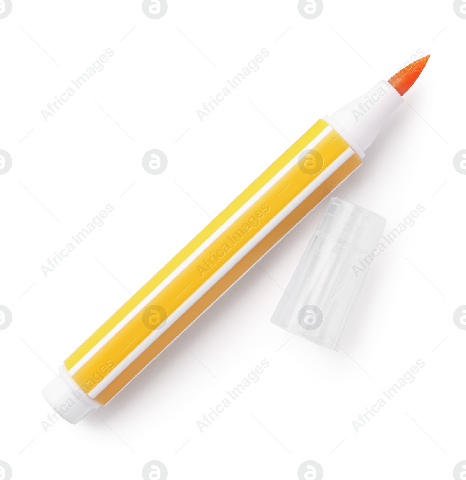 Photo of One yellow marker isolated on white, top view