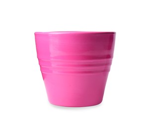 Photo of Pink empty ceramic flower pot isolated on white