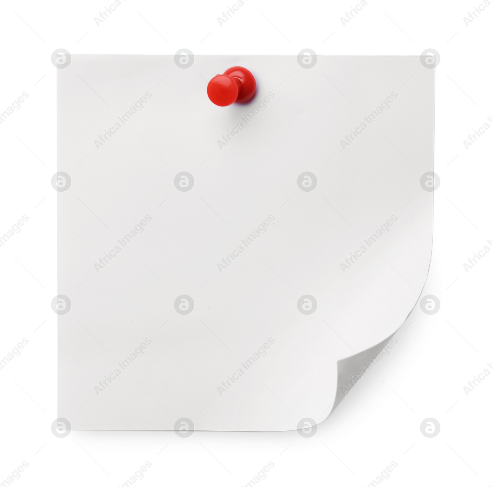 Photo of Blank note pinned on white background, top view