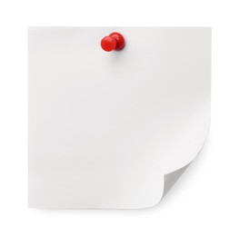 Blank note pinned on white background, top view