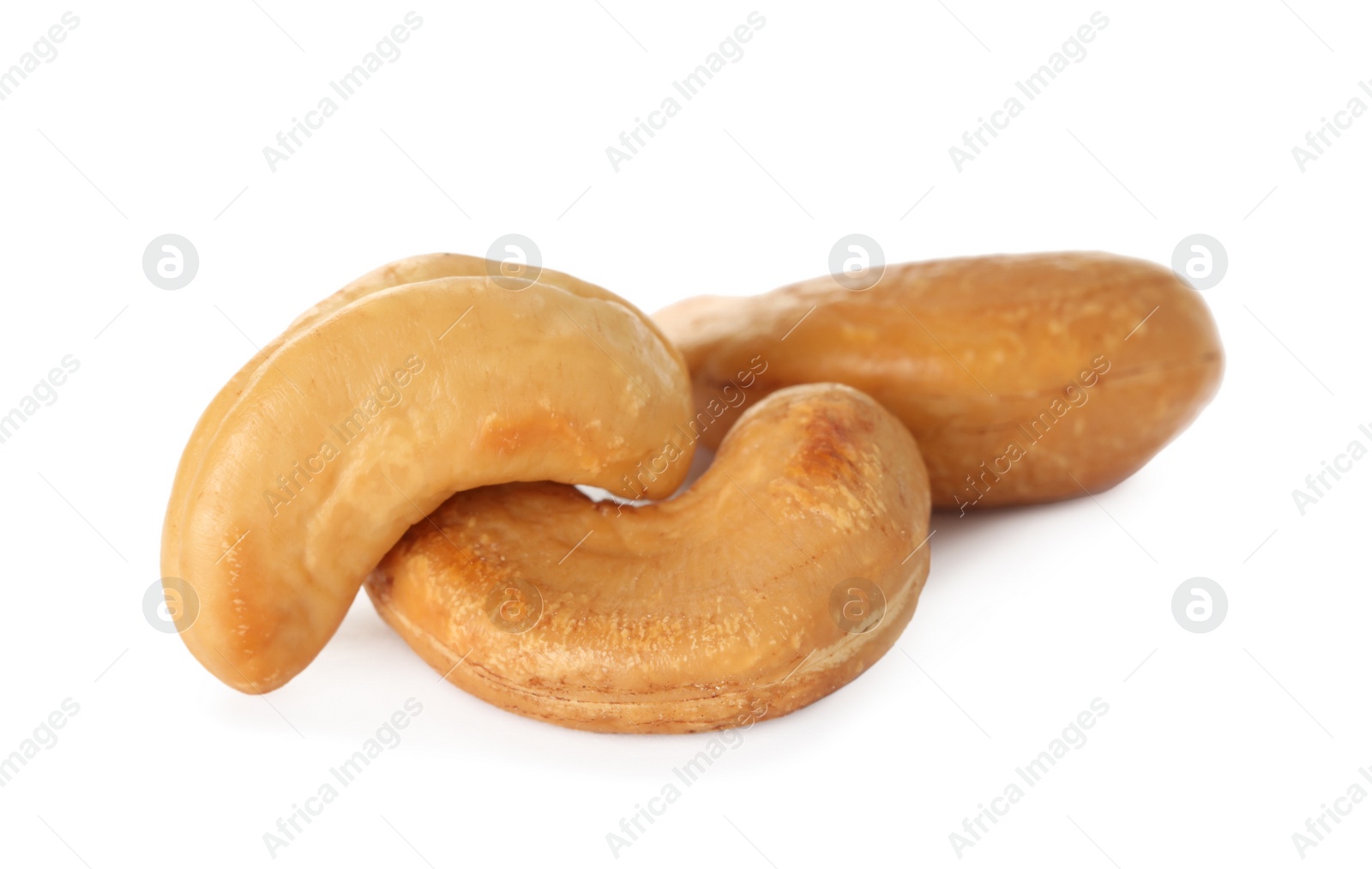 Photo of Pile of tasty organic cashew nuts isolated on white