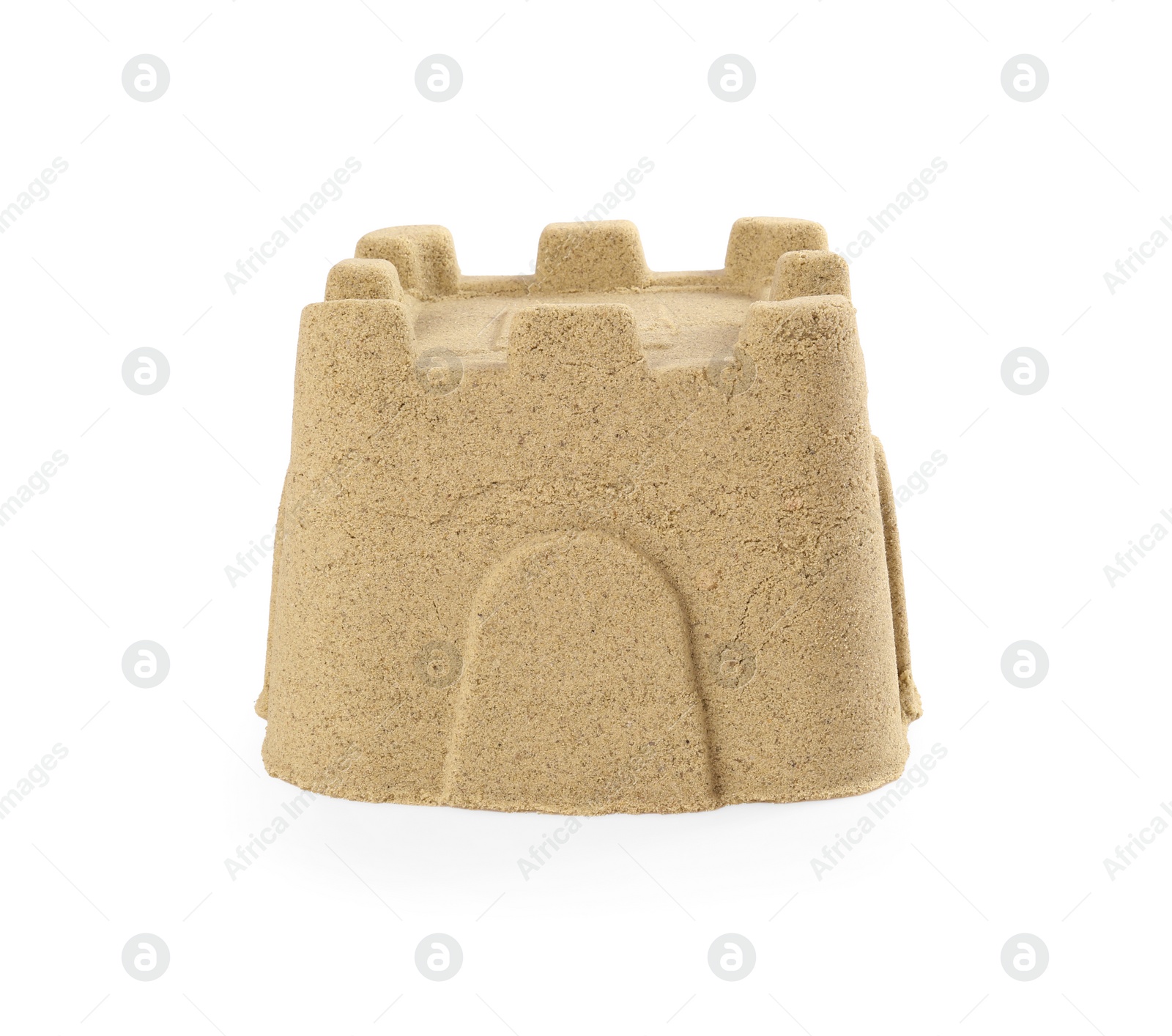 Photo of One beautiful castle made of sand isolated on white