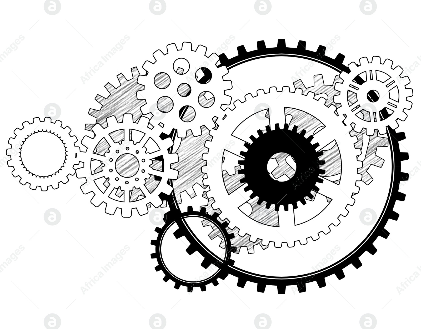 Illustration of  gear mechanism on white background