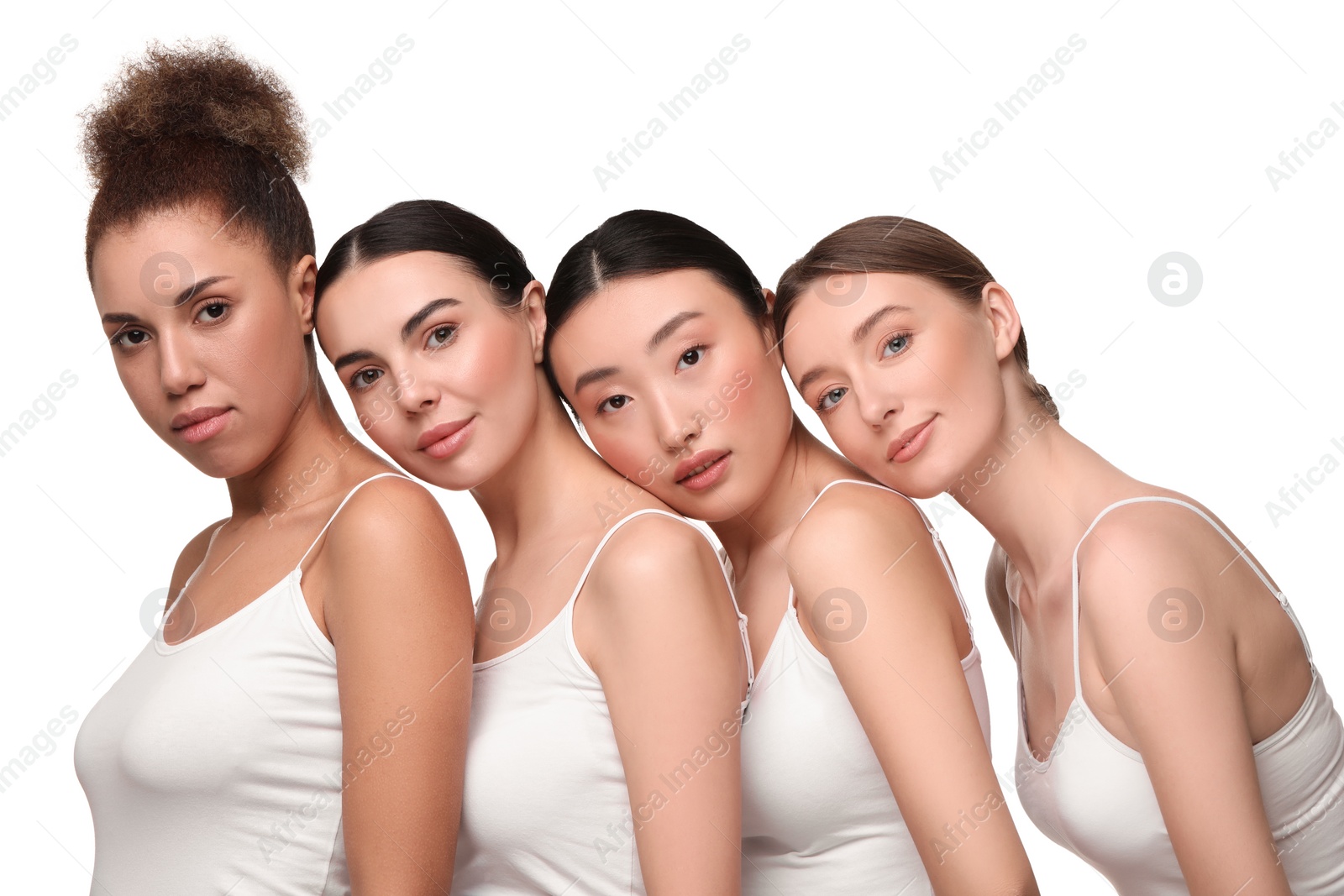 Photo of Beautiful young women with healthy skin on white background