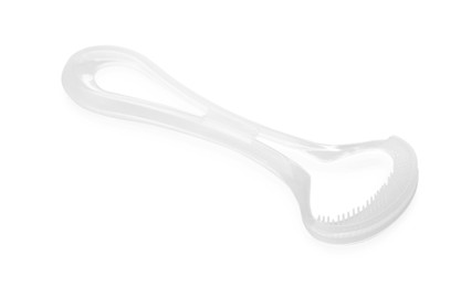 Photo of One plastic tongue cleaner isolated on white. Dental care