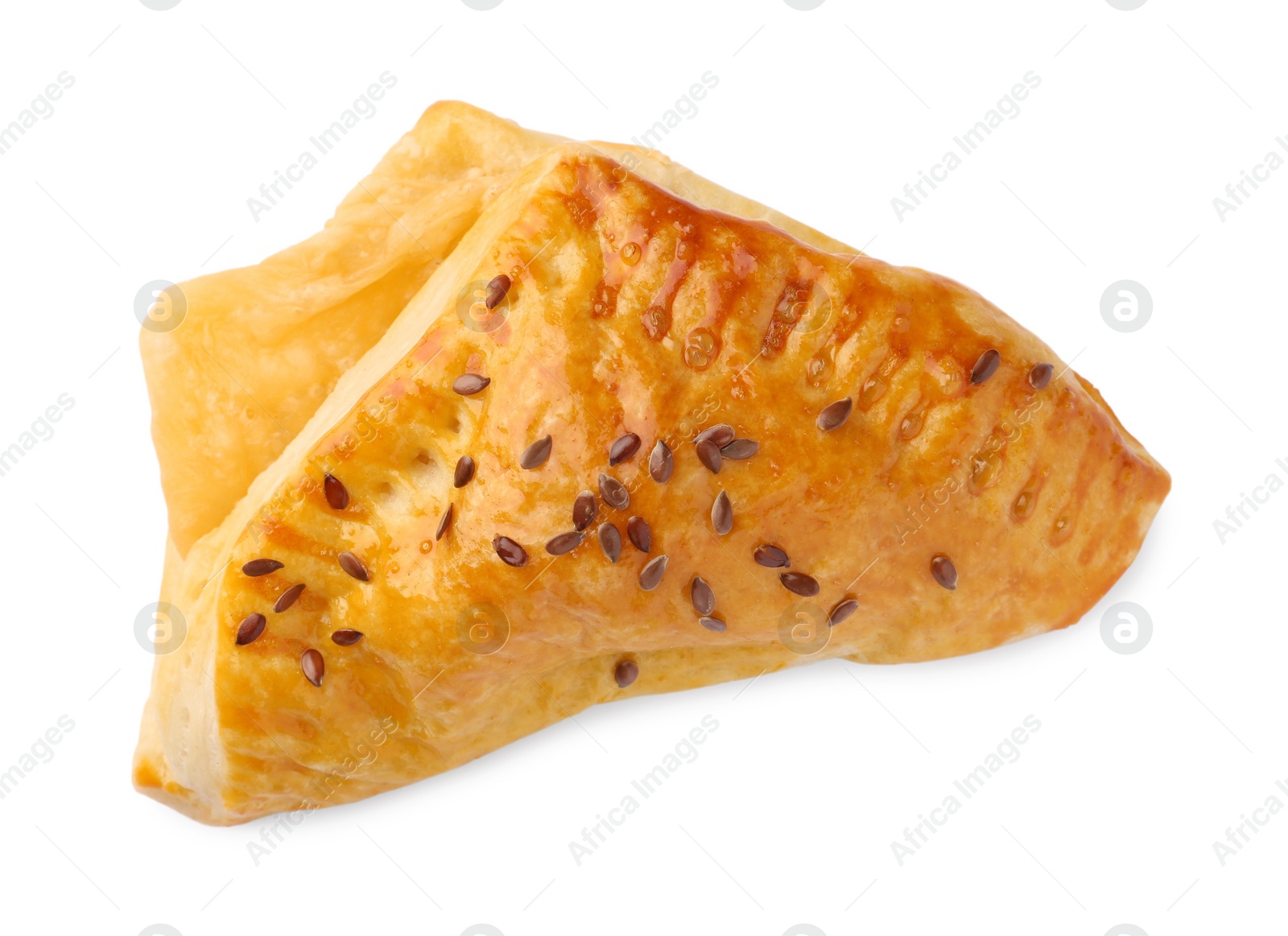 Photo of Fresh delicious puff pastry with cheese on white background, top view