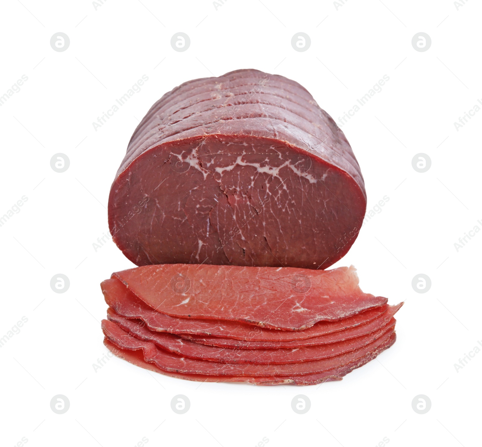 Photo of Tasty fresh dry bresaola isolated on white