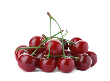Bunch of juicy cherries on white background