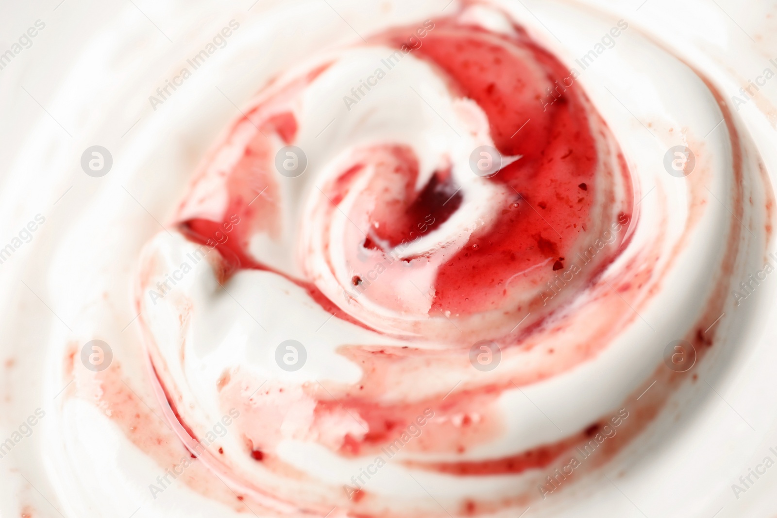 Photo of Tasty yoghurt with jam as background, closeup