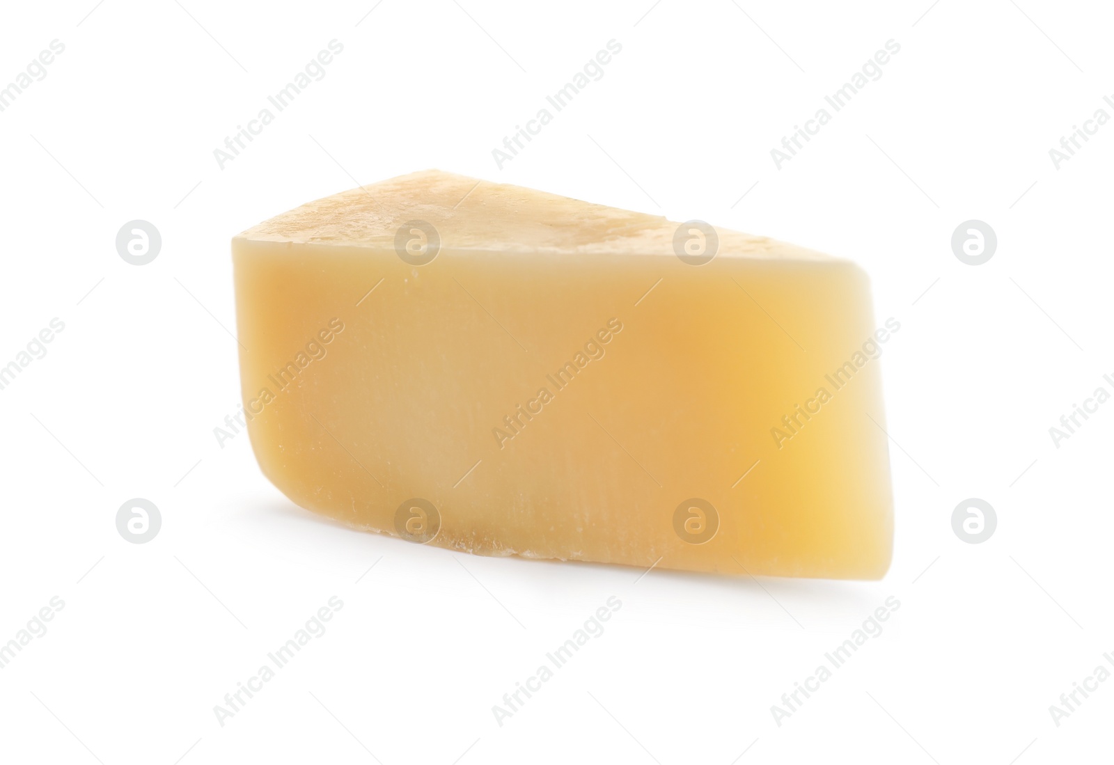 Photo of Piece of tasty parmesan cheese isolated on white