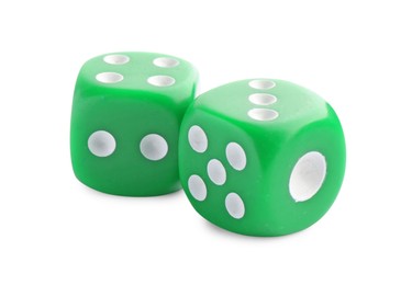 Two green game dices isolated on white