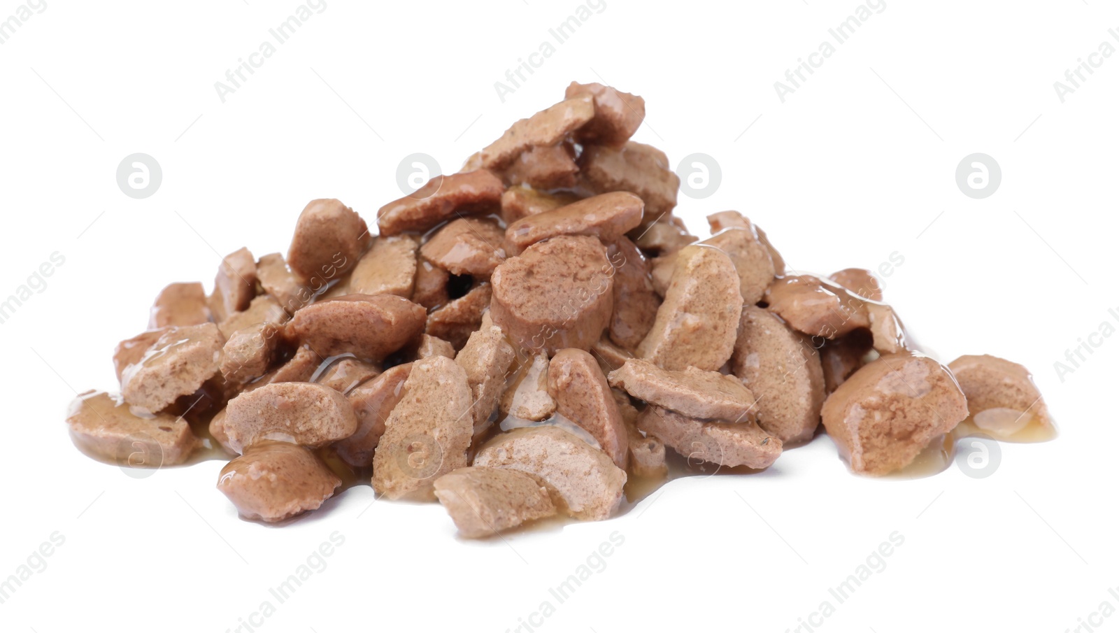 Photo of Pile of wet pet food isolated on white