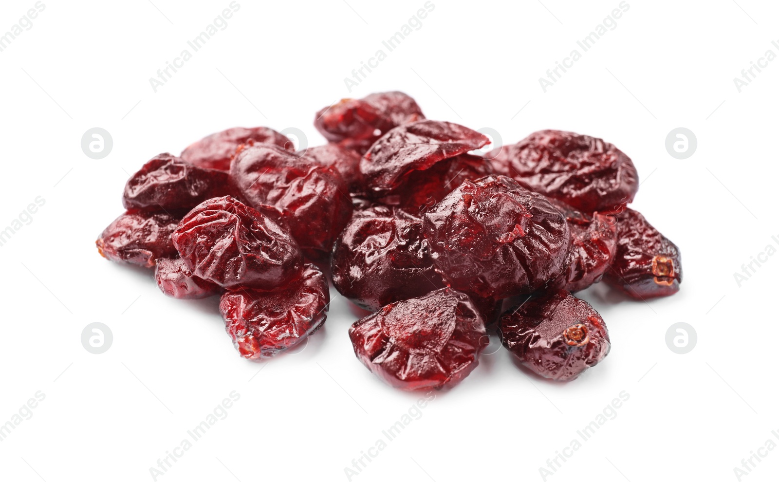 Photo of Many tasty dried cranberries isolated on white