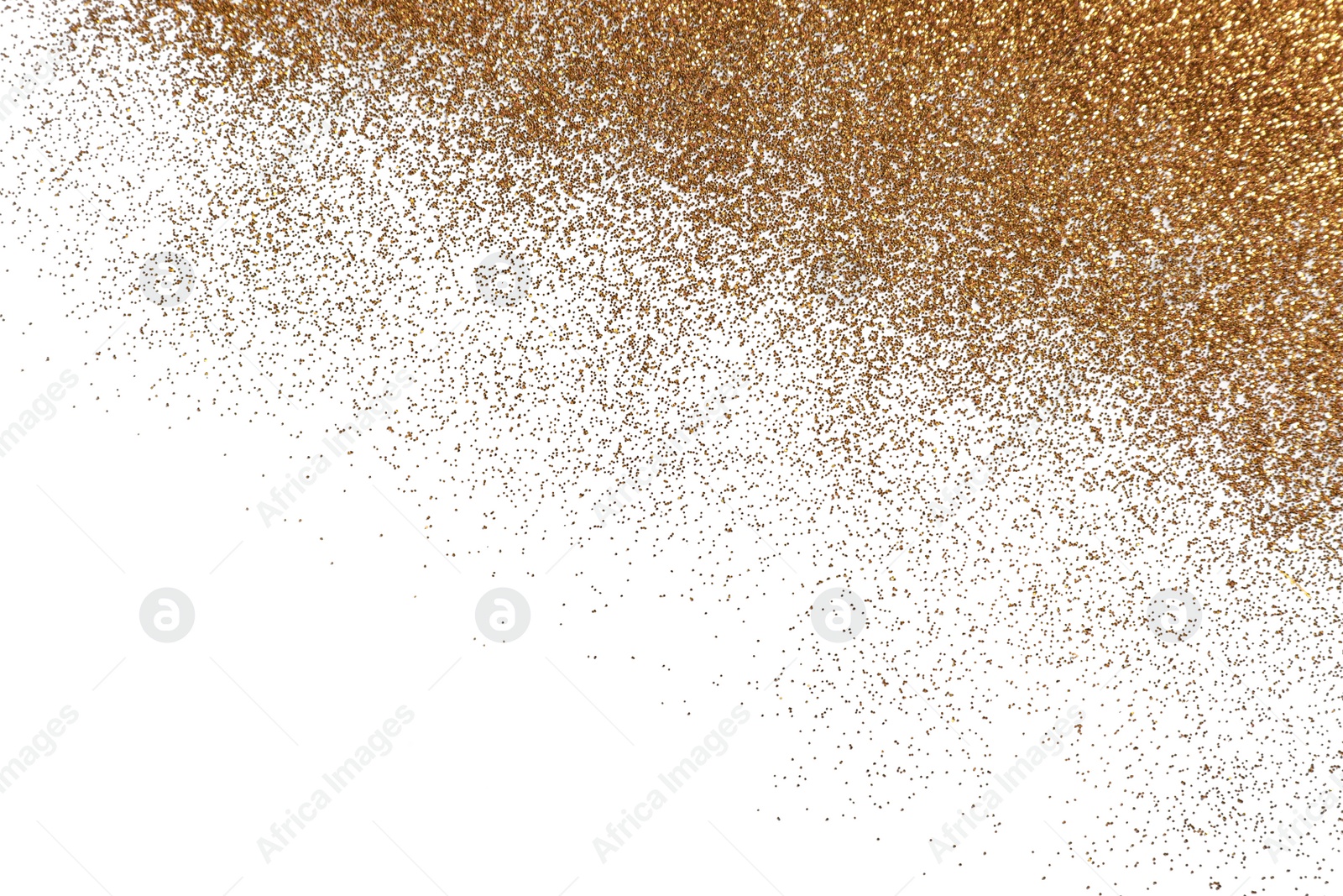 Photo of Shiny golden glitter on white background, top view