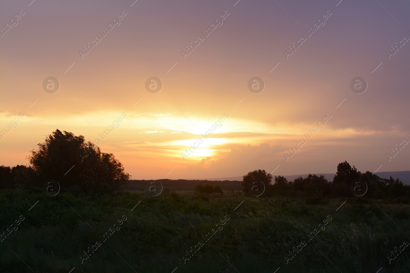 Photo of Picturesque view of countryside and beautiful sky at sunset