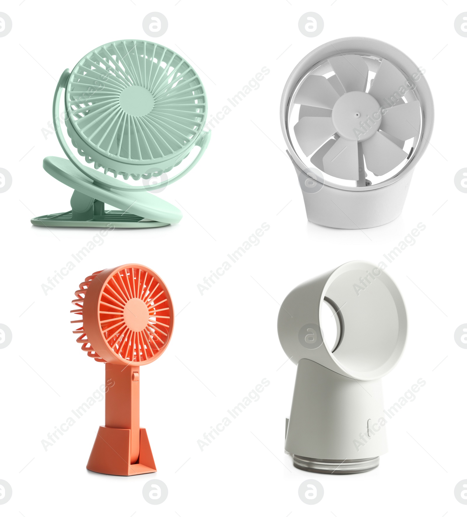 Image of Set of different fans on white background