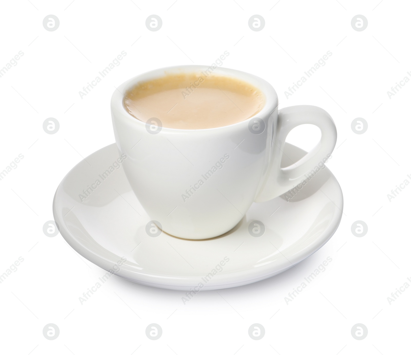 Photo of Aromatic coffee in cup isolated on white