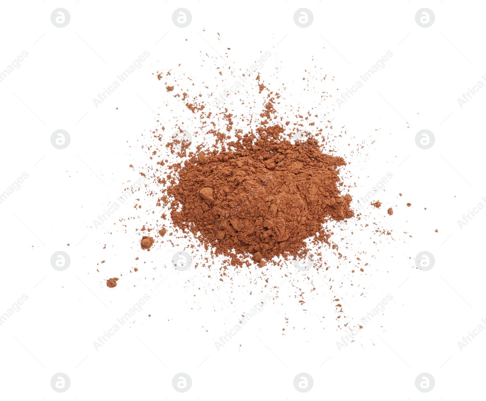 Photo of Pile of brown cocoa powder on white background