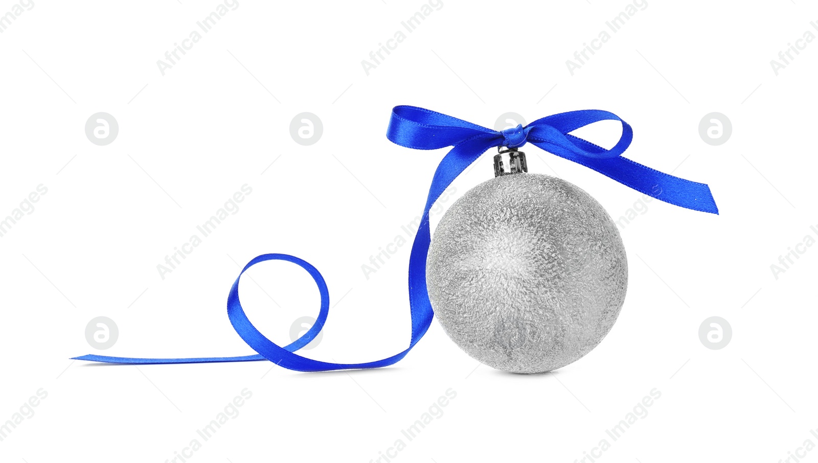 Photo of Beautiful Christmas ball with ribbon on white background