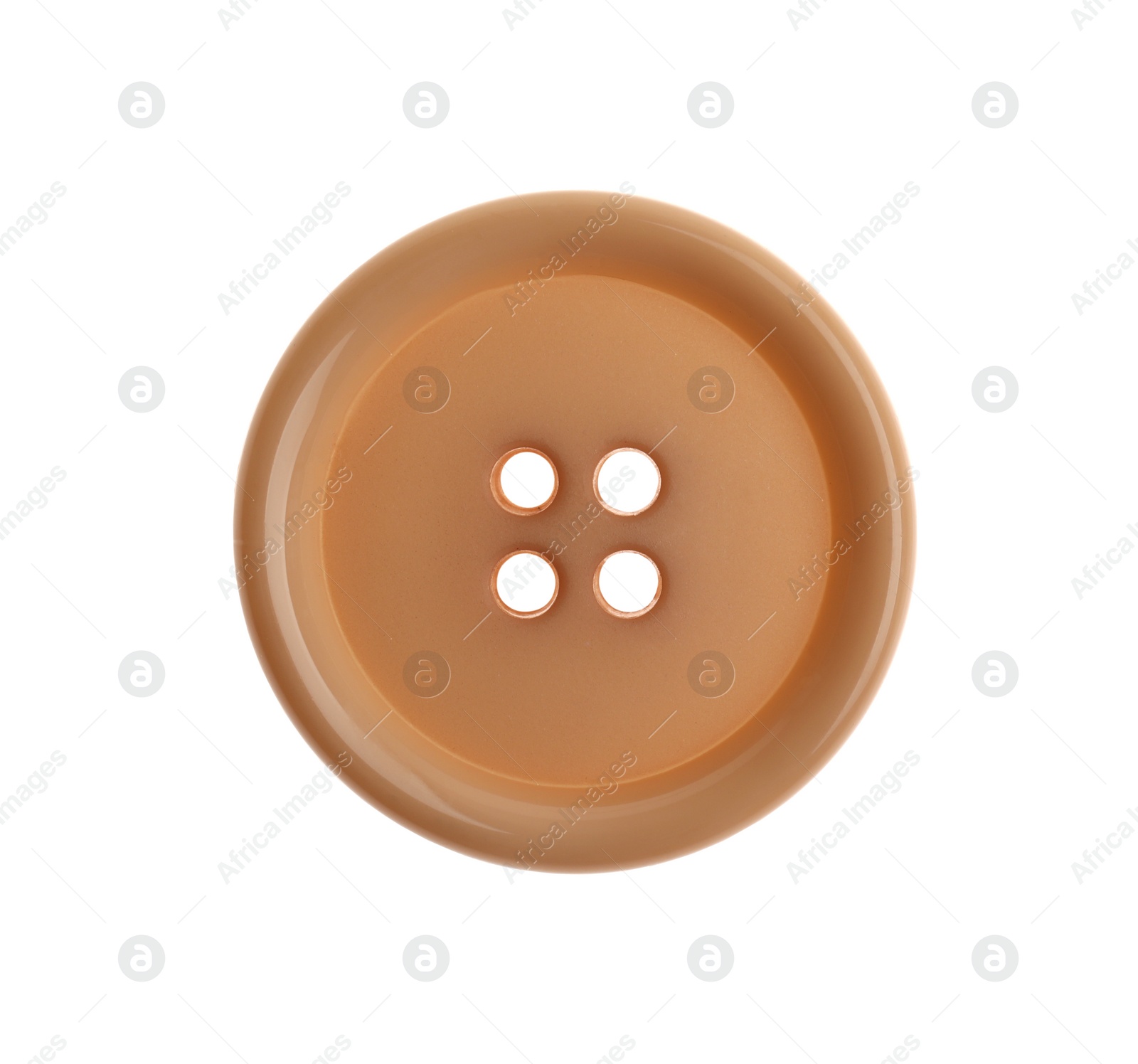 Photo of Beige plastic sewing button isolated on white