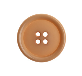 Photo of Beige plastic sewing button isolated on white