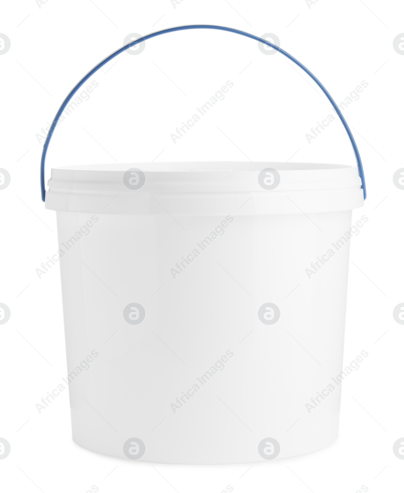 Photo of One blank plastic bucket isolated on white